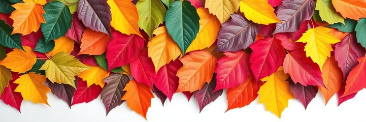 An abstract colorful background showcases an assortment of beautiful colored leaves arranged in a seemingly random yet harmonious pattern, natural beauty, surreal landscape, colored leaves