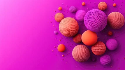Abstract spherical shapes in vibrant colors on pink background