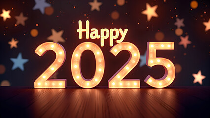 Happy 2025 New Year Celebration with Illuminated Numbers. Concept of celebration, hope, and new beginnings.