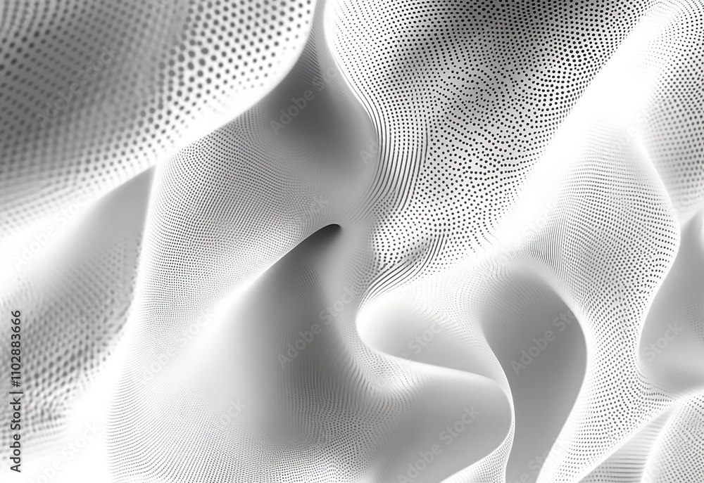 Poster wavy white fabric with dotted texture close-up calming abstract design with fluid wavy lines and sof
