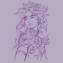 fantasy girl with flowers vector for card, illustration, decoration