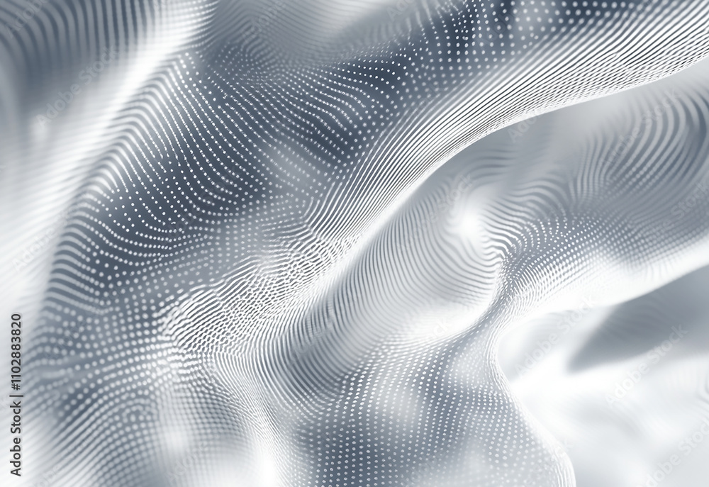 Poster wavy white fabric with dotted texture close-up calming abstract design with fluid wavy lines and sof