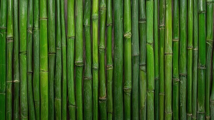Obraz premium Green bamboo stalks arranged vertically on a textured background.