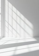 Obraz premium Sunlight streaming through a large window casts geometric shadows on a realistic and minimalist blurred natural light windows shadow overlay on wall paper texture abstract background minimal abstract 