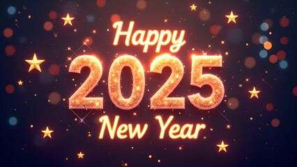 Happy New Year 2025 Celebration. Festive design with golden numbers and stars.