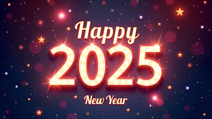 Happy New Year 2025 Celebration. Festive design with glowing lights.