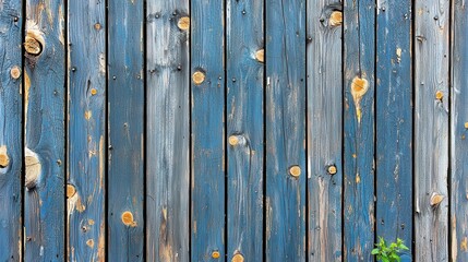 Fototapeta premium Weathered blue wooden wall with natural texture and knots, ideal for backgrounds.
