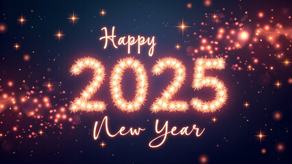 Happy New Year 2025 with Sparkling Lights. Festive celebration concept.