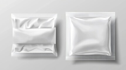 Antibacterial wet plastic packaging template. Blank white box. Foil cosmetic wipes mockup isolated on transparent background.