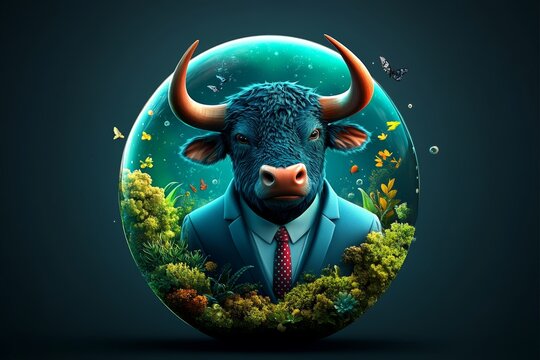 Bull in Business Suit Posing Serious Expression Executive Animal