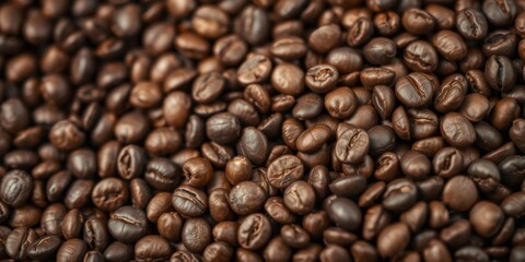 A macro shot of coffee beans surrounding a tiny bean in the center, natural, macro