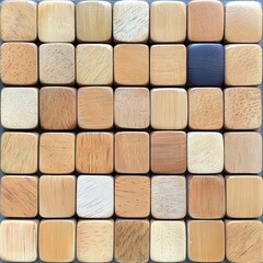 A grid of wooden cubes with various textures and colors, isolated on a white background.