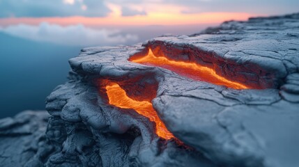 Volcanic Lava Flow at Sunset  Dramatic Nature Scene