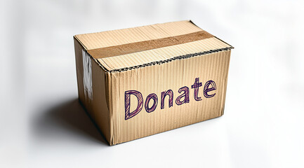 Ai. Volunteer Day, inscription on the box: "donate", created with the help of Generative AI technology.