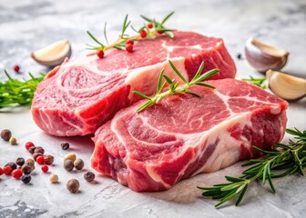 Fototapeta premium Uncooked Pork Shoulder Steaks: High-Resolution Images for Recipes & Butcher Shops