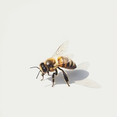 Honey bee walking isolated on white background