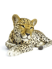 Naklejka premium realistic leopard resting on white background, showcasing its distinctive spots and relaxed demeanor. This captures beauty and grace of this majestic animal