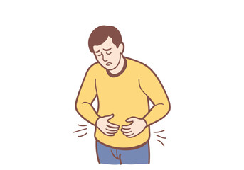 A man has a stomachache. Hand drawn style vector design illustrations.