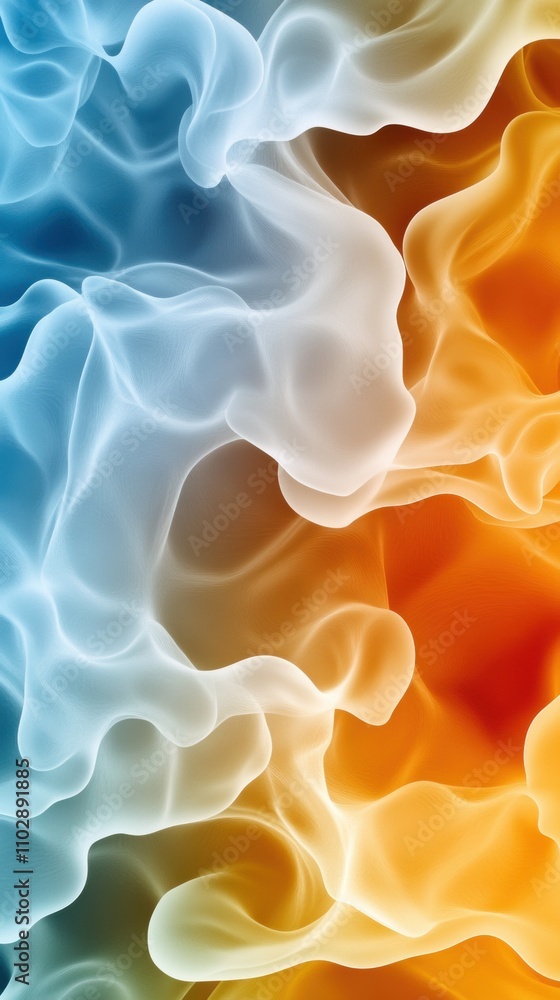 Poster abstract waves of blue and orange create a dynamic and fluid visual experience, ai