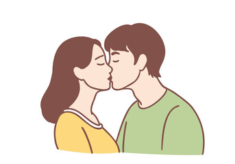 A couple is kissing with love. Hand drawn style vector design illustrations.
