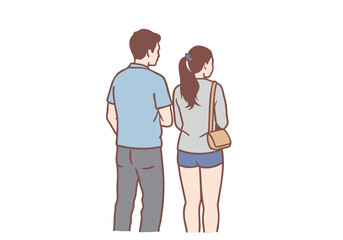 A couple standing with their backs to each other. Hand drawn style vector design illustrations.