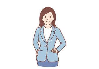 Young businesswoman standing with confidence. Hand drawn style vector design illustrations.