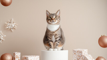 シンメトリックに並べられたクラッカーと猫