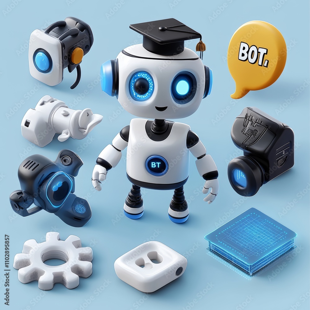Poster 3d vector icon of ai, robotics, automation, technology, and digital innovation in science and busine