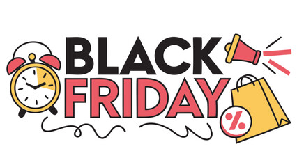 Black Friday sicker red and black typography sale tag banner isolated on transparent background