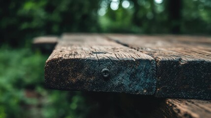Fototapeta premium Rustic Wooden Table Texture Close up Outdoor Nature Dark Wood Grain Weathered Aged