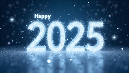 Happy New Year 2025 Glowing Numbers. Concept of celebration, hope, and future.