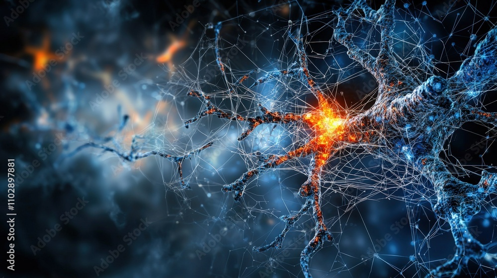 Poster Neural connections illuminated digital realm abstract art scientific environment macro view complexity of life