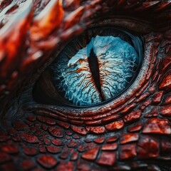 "Close-up of Fierce Dragon Eyes Glowing with Fiery Intensity, Evoking Power and Mystical Energy"