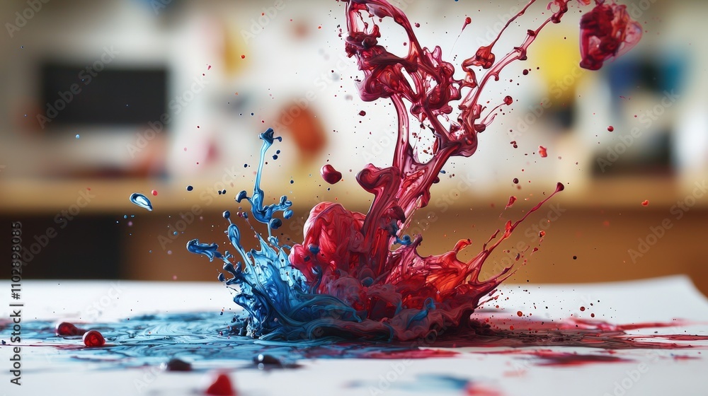 Aufkleber close-up view of dynamic ink splashing home studio creative process for artistic inspiration and exp