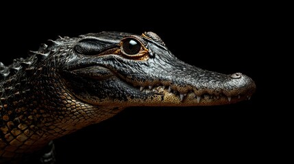 Fototapeta premium Close-up Profile of a Realistic Crocodile Head on Black Background