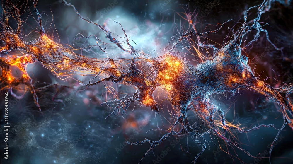 Leinwandbilder Abstract digital art surreal visualization of intertwining neural networks in a cosmic sci-fi environment
