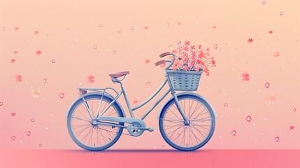Fototapeta premium Whimsical minimalist artwork showcasing a vintage bicycle with flower baskets on a muted gradient background. 8k UHD, suitable for high-quality printing or digital display. 