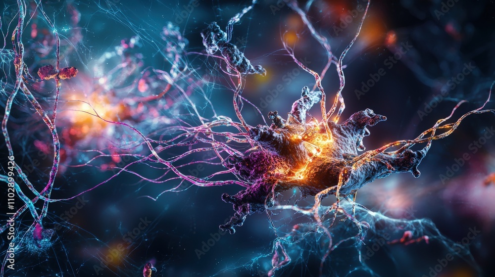Aufkleber Neural network activation digital art science visualization abstract environment close-up innovation concept
