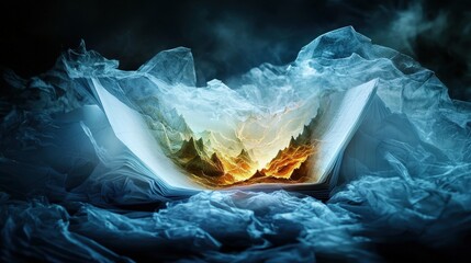 Fototapeta premium Enchanted book revealing mystical landscapes fantasy realm digital art ethereal atmosphere close-up imagination unleashed