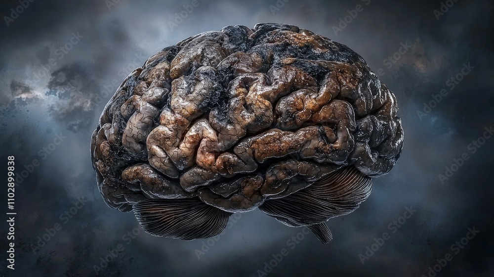 Aufkleber Exploring deep grooves of the brain uncovering hidden knowledge in the human mind digital art surreal environment macro view