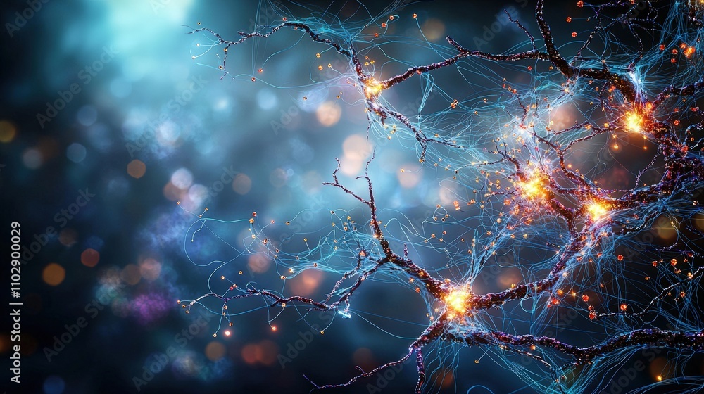 Aufkleber Abstract science art glowing neural pathways and delicate light threads in a mystical macro environment