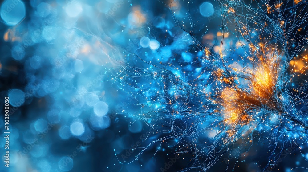 Aufkleber Dynamic neural pathways of light abstract art digital creation ethereal environment close-up view conceptual visualization