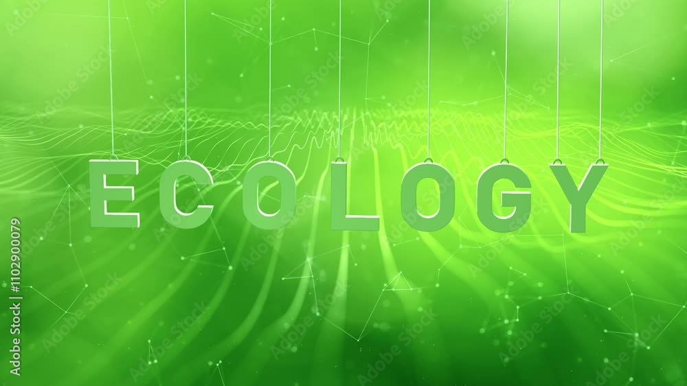 Poster abstract green lines with loop swinging ecology word animation.