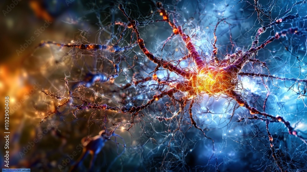 Fototapete intricate neural pathways glowing in a colorful abstract representation digital art science macro vi