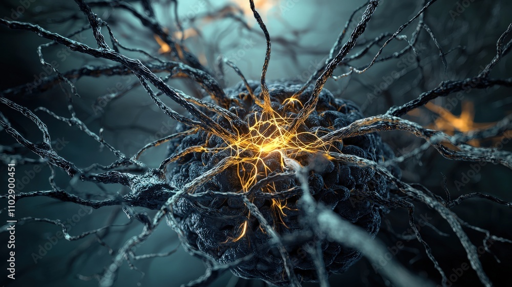 Poster Intricate neural pathways glowing softly sci-fi lab digital art abstract environment close-up neuroscience concept