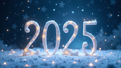 2025 New Year Snowy Background. Concept of celebration, winter, and holidays.