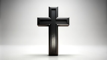 Naklejka premium Black Christian Cross, White Background, Religious Symbol, Product Photography, High-Resolution Image, Stock Photo, Minimalist Design, Holy Cross, Crucifix, Faith, Spirituality, Christian Art