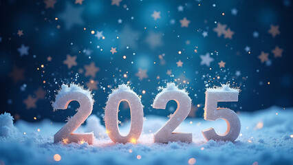 Naklejka premium 2025 New Year Snowy Background. Concept of winter holidays, celebration, and new beginnings.