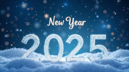 Happy New Year 2025 Snowy Winter Scene. Concept of celebration, hope, and new beginnings.