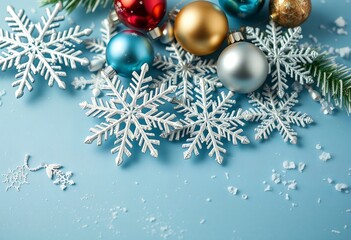 Festive Christmas Ornaments Silver Snowflakes Winter Holiday Background